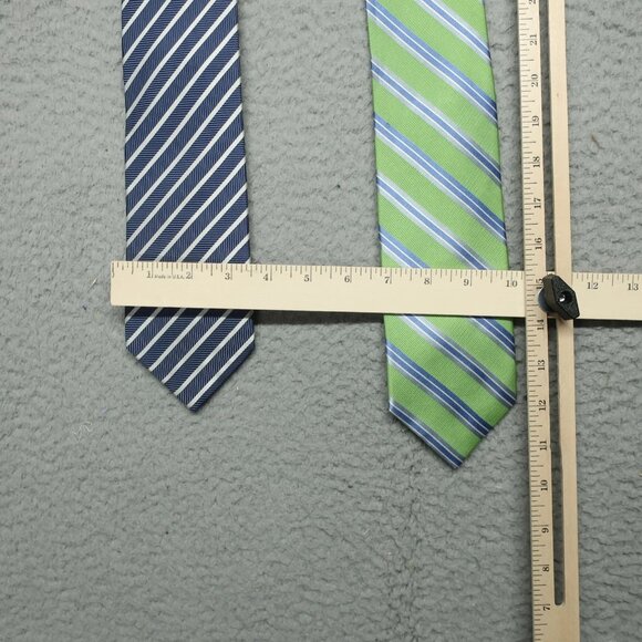 Two Haines & Bonner Ties Men Blue Silver Green Hand Made 100% Silk 60" x 3.25" - Picture 4 of 9